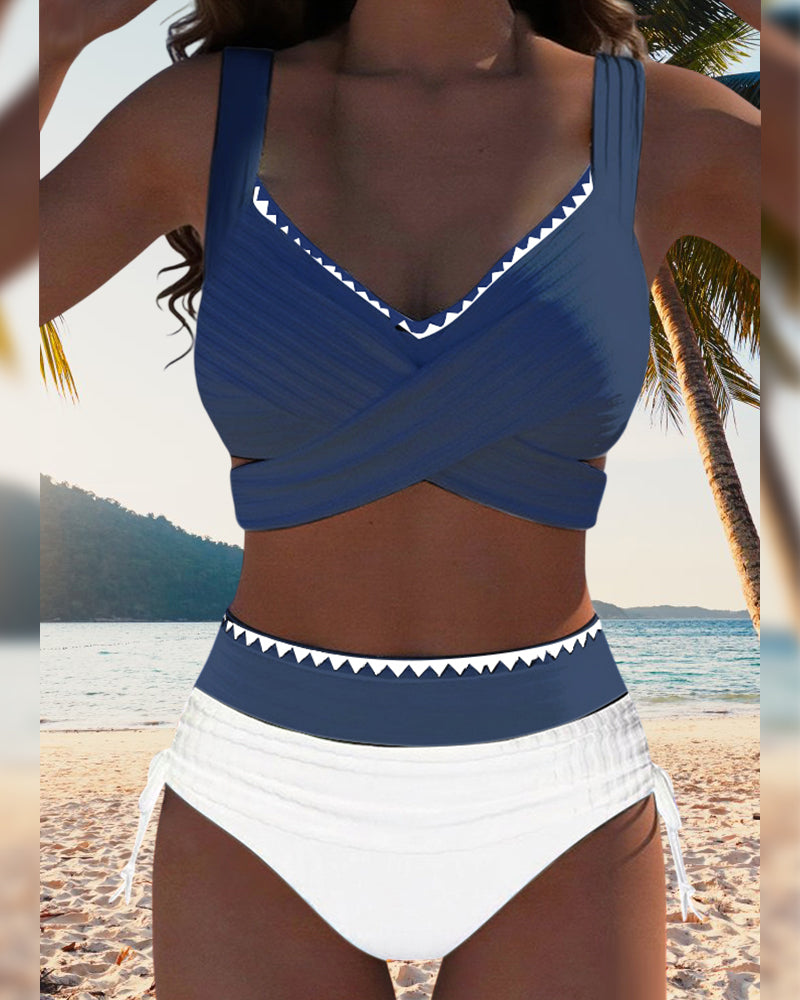 Bikini Casual Colore a Contrasto Due Pezzi