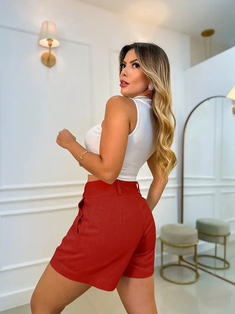 Annora - Pantaloncini Casuale a Vita Alta Con Bottoni