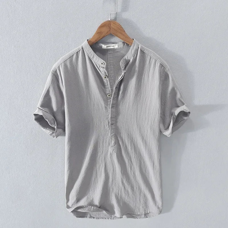 Alessandro™ | Shirt in Cotone-Lino con Colletto Coreano