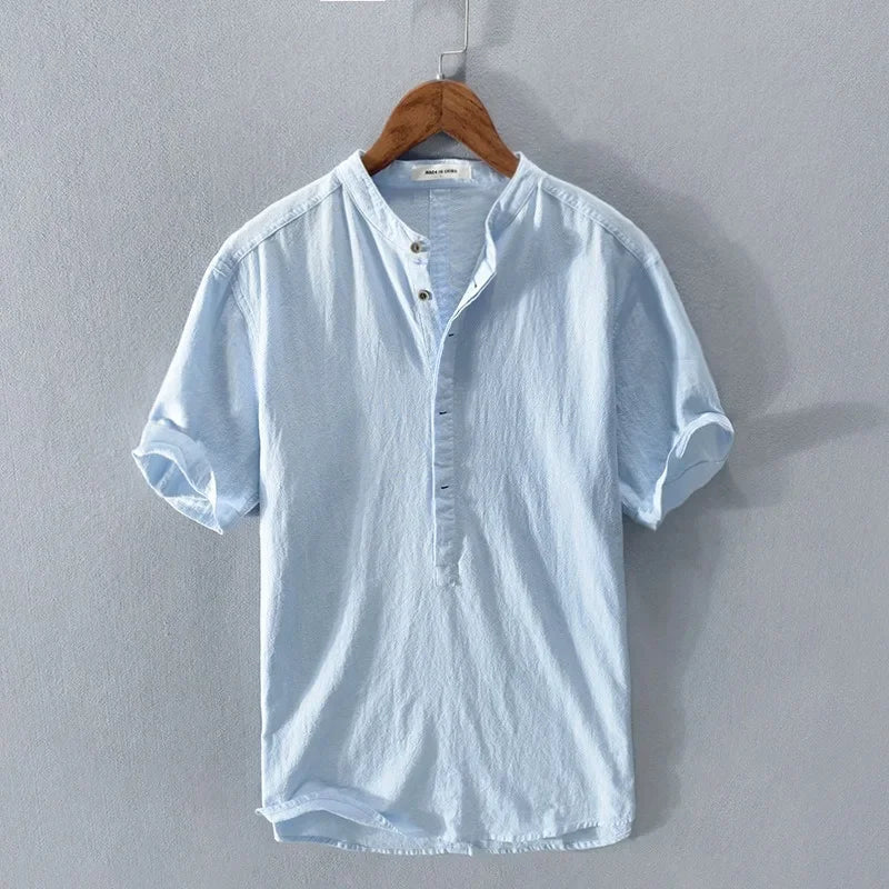 Alessandro™ | Shirt in Cotone-Lino con Colletto Coreano