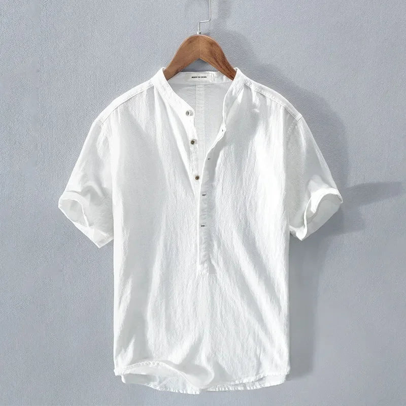 Alessandro™ | Shirt in Cotone-Lino con Colletto Coreano