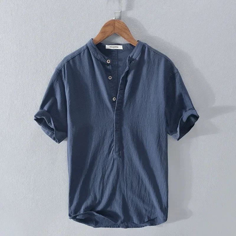 Alessandro™ | Shirt in Cotone-Lino con Colletto Coreano