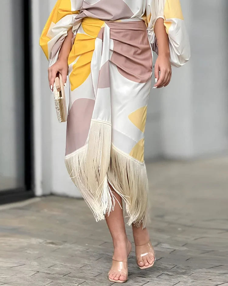 Talia™ | Abito in Raso con Maniche a Sbuffo