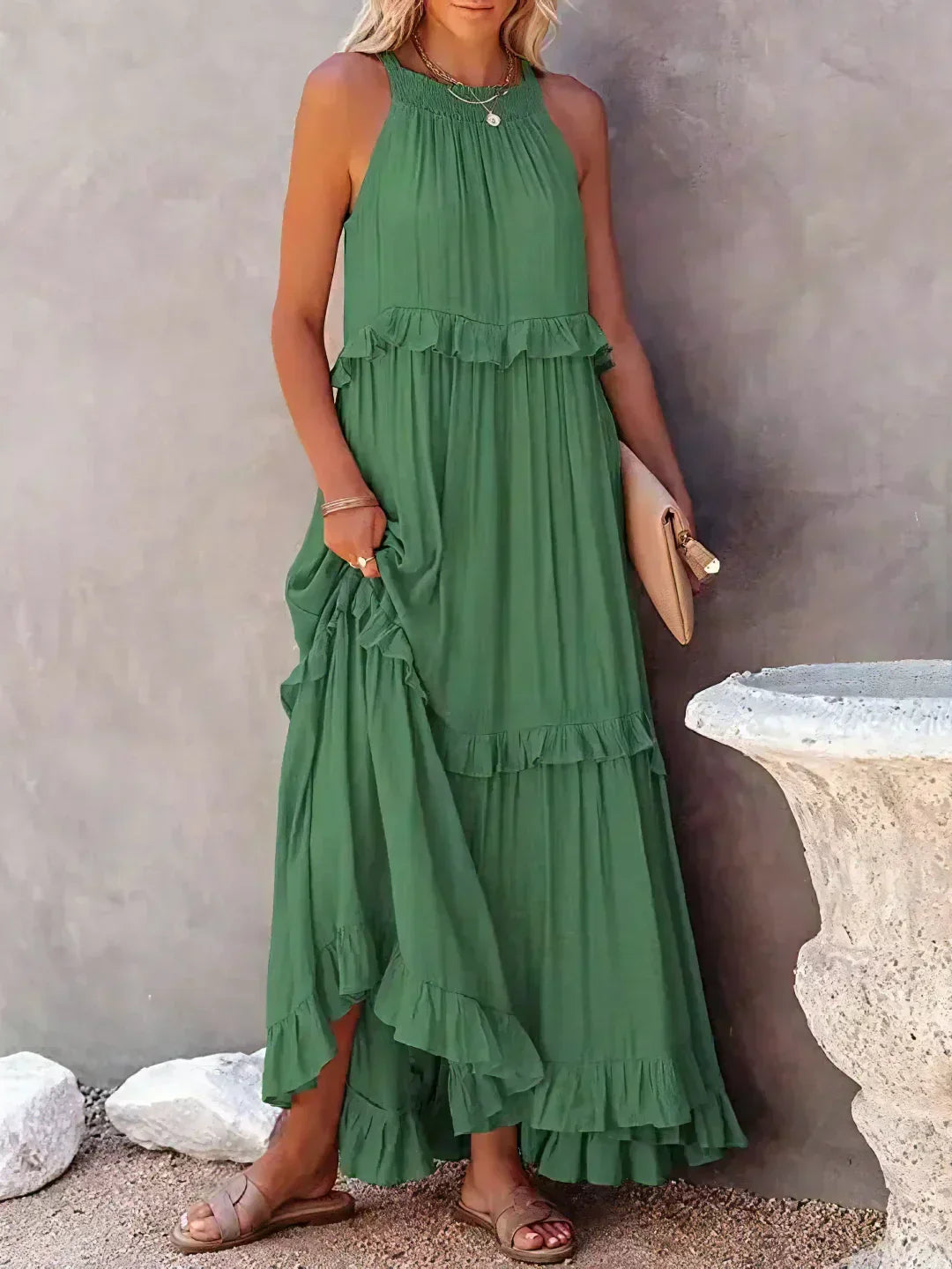 Emilia™ - Abito Maxi con Scollo Halter e Volant