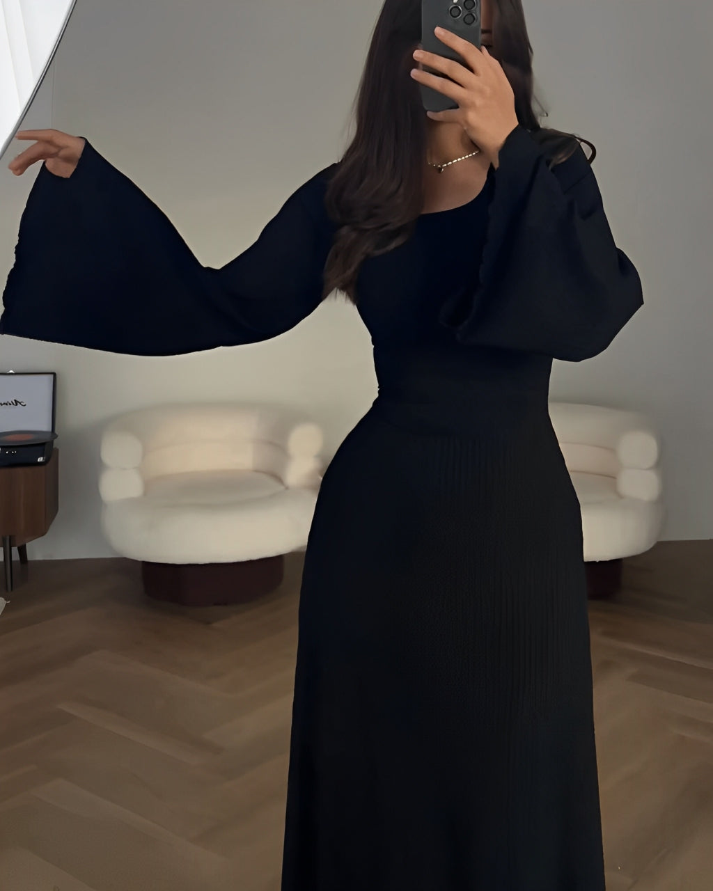 Nora™ | Abito Maxi a Righe in Maglia con Maniche