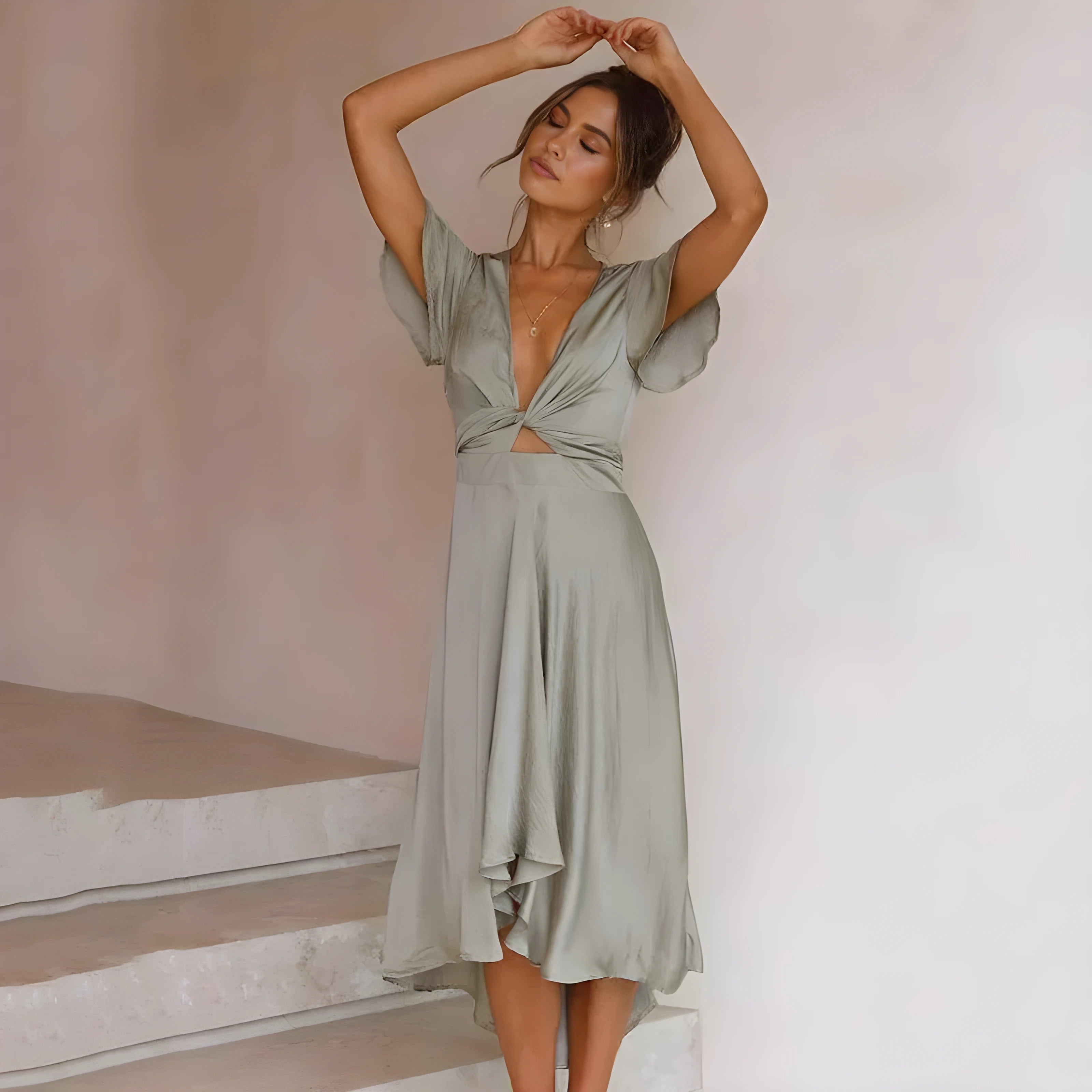 Elina™ | Abito Midi con Nodo Decorativo