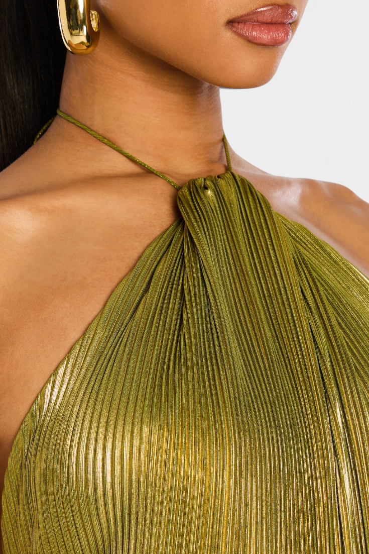 Lorette | Abito Metallizzato con Schiena Scoperta e Luce Glamour