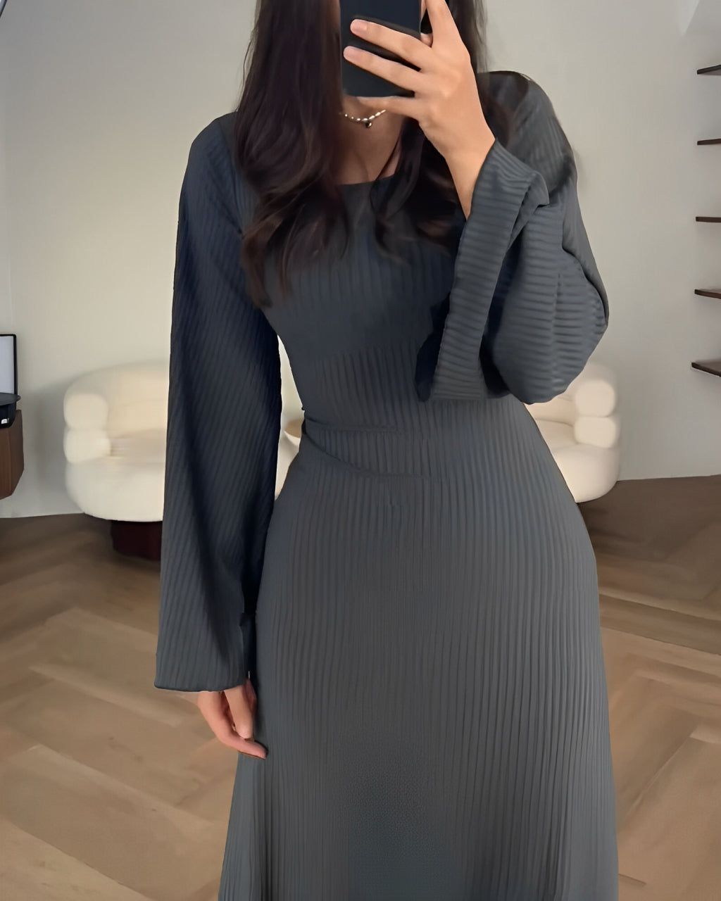 Nora™ | Abito Maxi a Righe in Maglia con Maniche