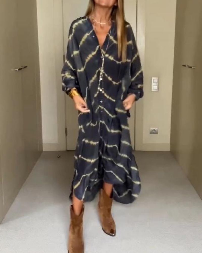 BOMEA - ABITO LUNGO BOHEMIENNE A RIGHE CON MANICHE LUNGHE
