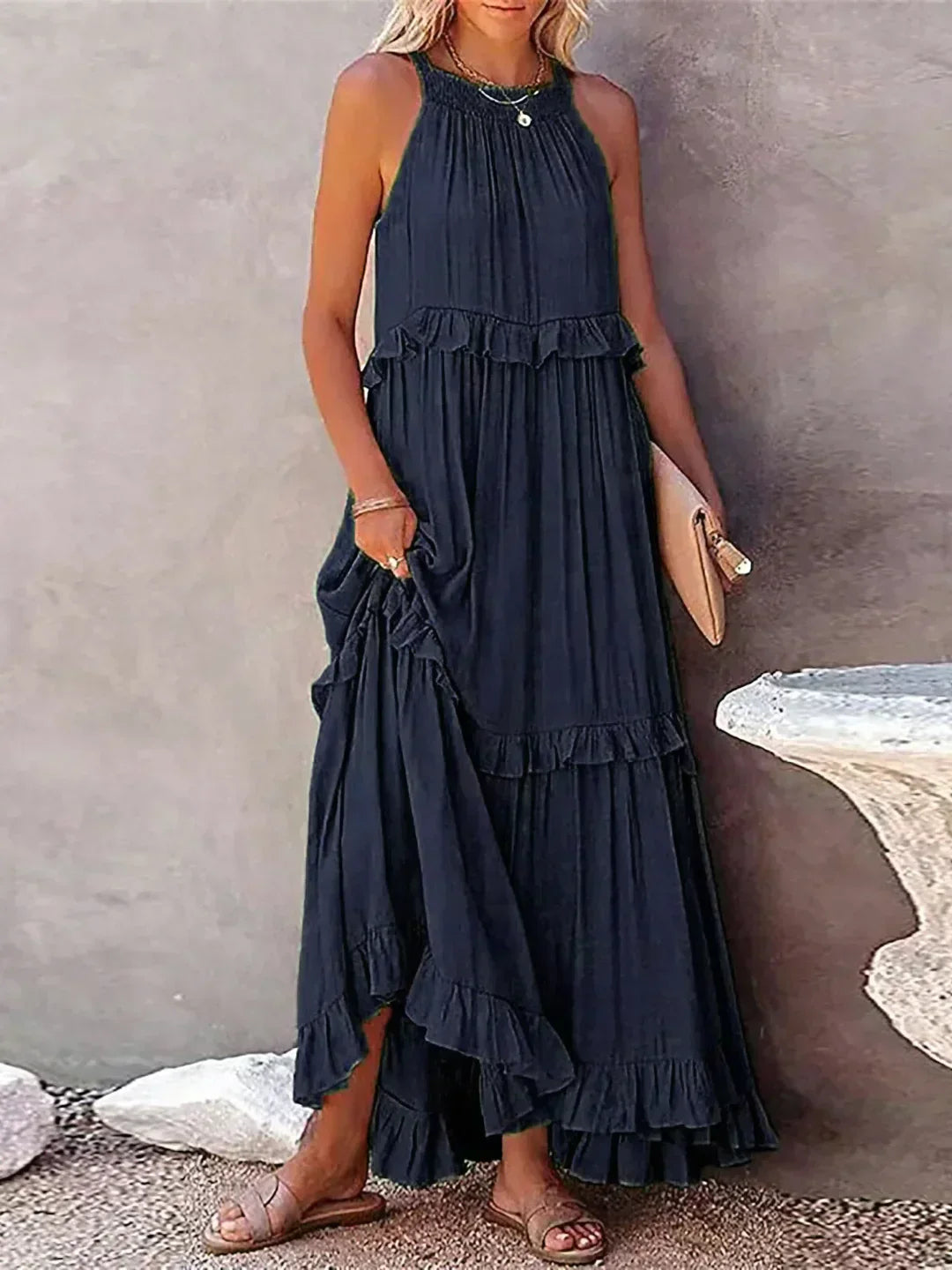 Emilia™ - Abito Maxi con Scollo Halter e Volant