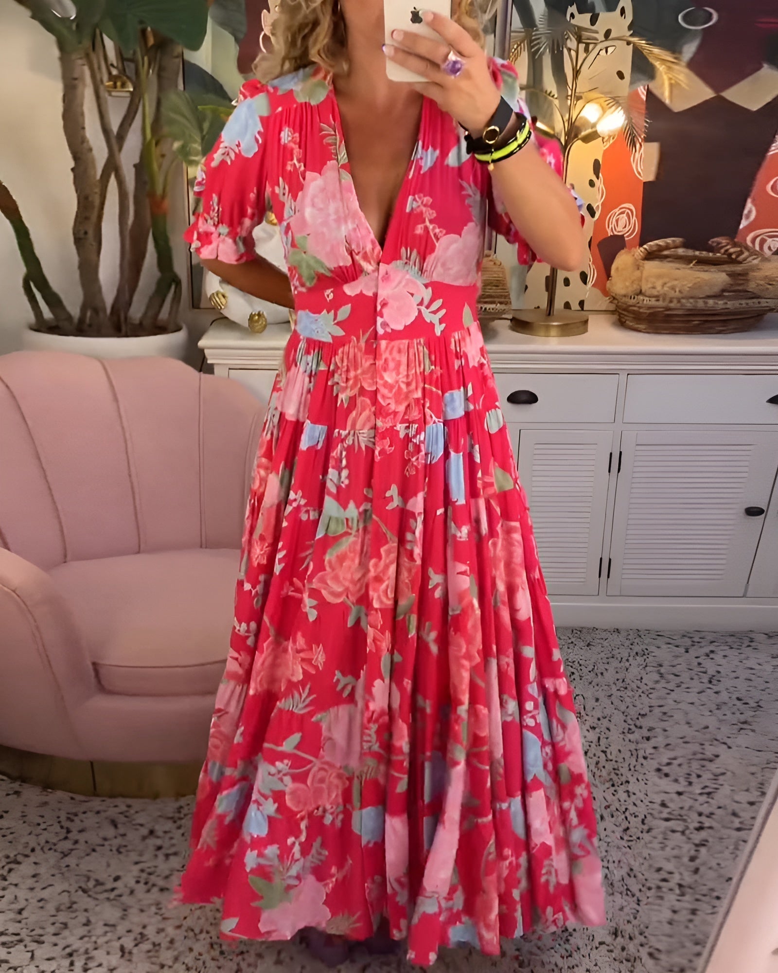 Tessa | Abito elegante con stampa floreale e scollatura a V