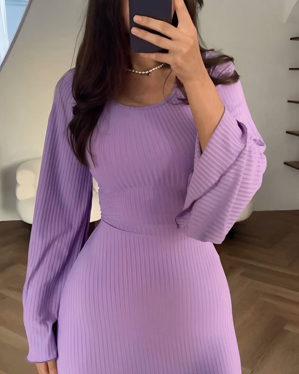 Nora™ | Abito Maxi a Righe in Maglia con Maniche