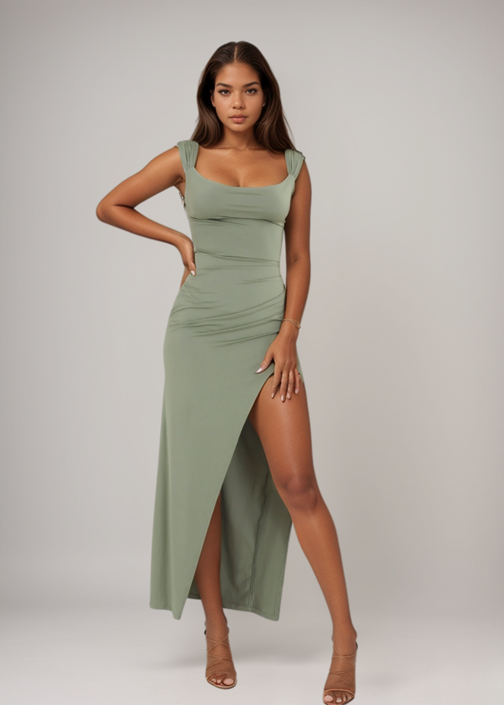 Claire™ | Abito Aderente con Spacco e Dettagli Arricciati