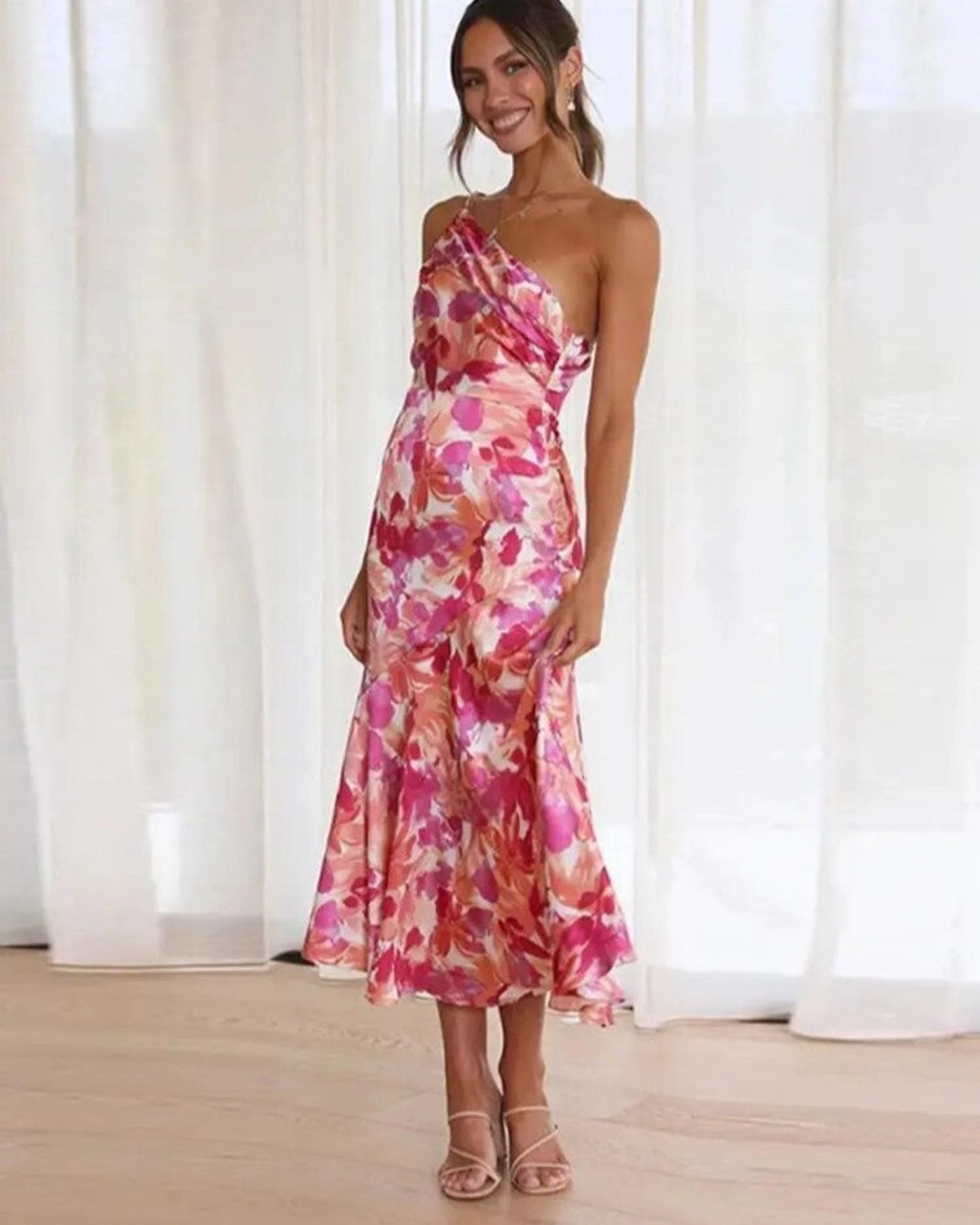 Viktoria™ | Abito Maxy Asimmetrico con Stampa Floreale