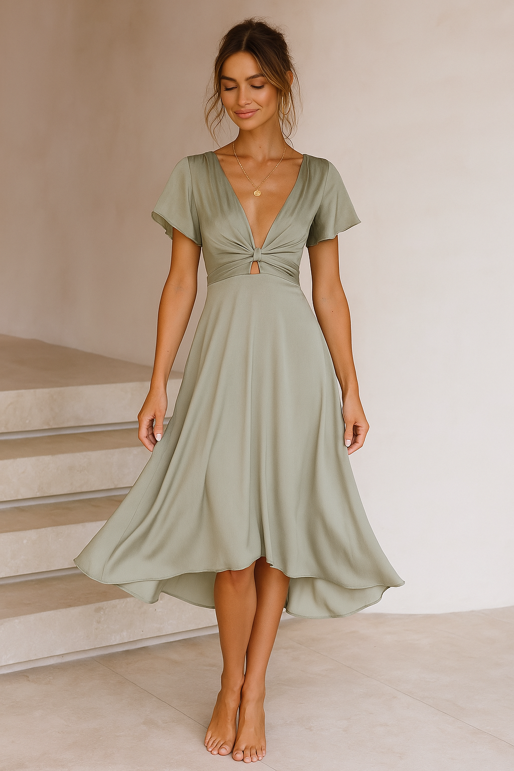 Elina™ | Abito Midi con Nodo Decorativo