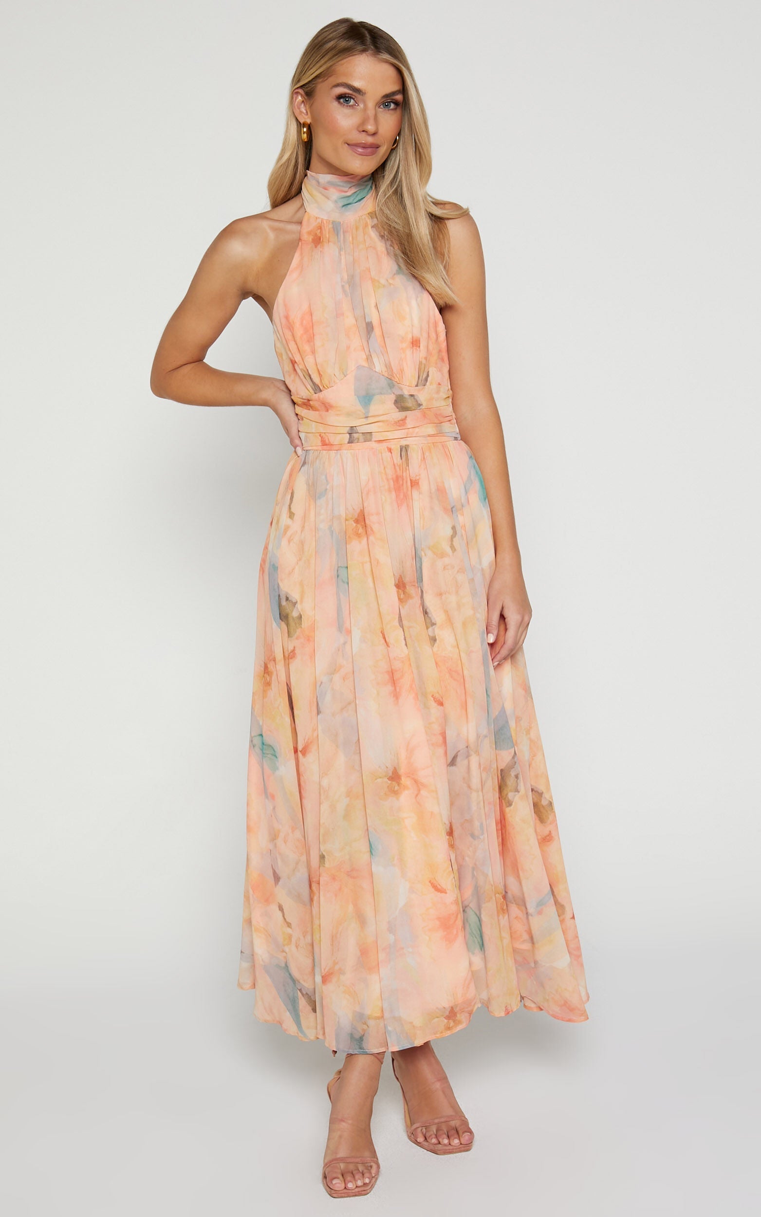 Joli™ | Maxidress con Scollo Halter e Motivo Acquerello