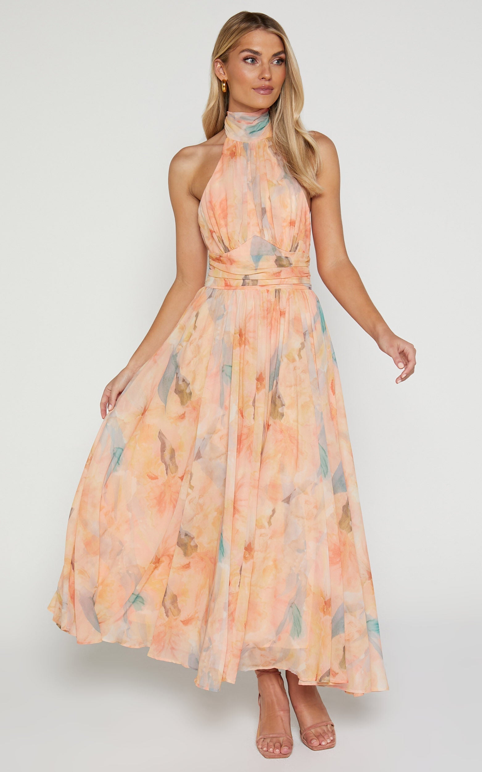 Joli™ | Maxidress con Scollo Halter e Motivo Acquerello