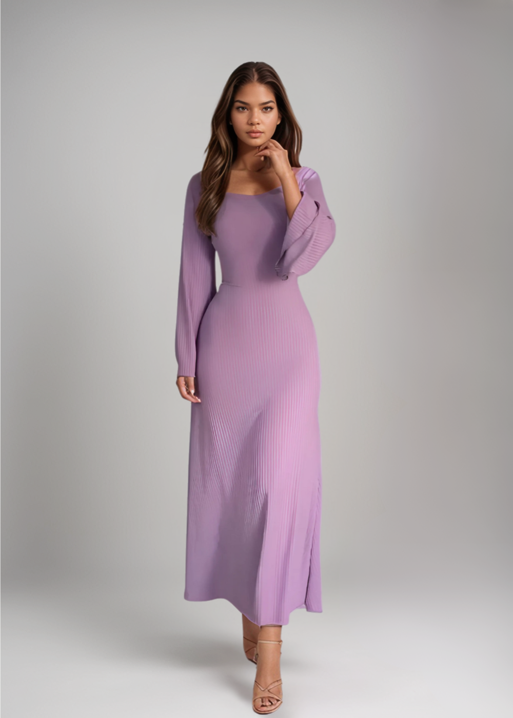 Nora™ | Abito Maxi a Righe in Maglia con Maniche