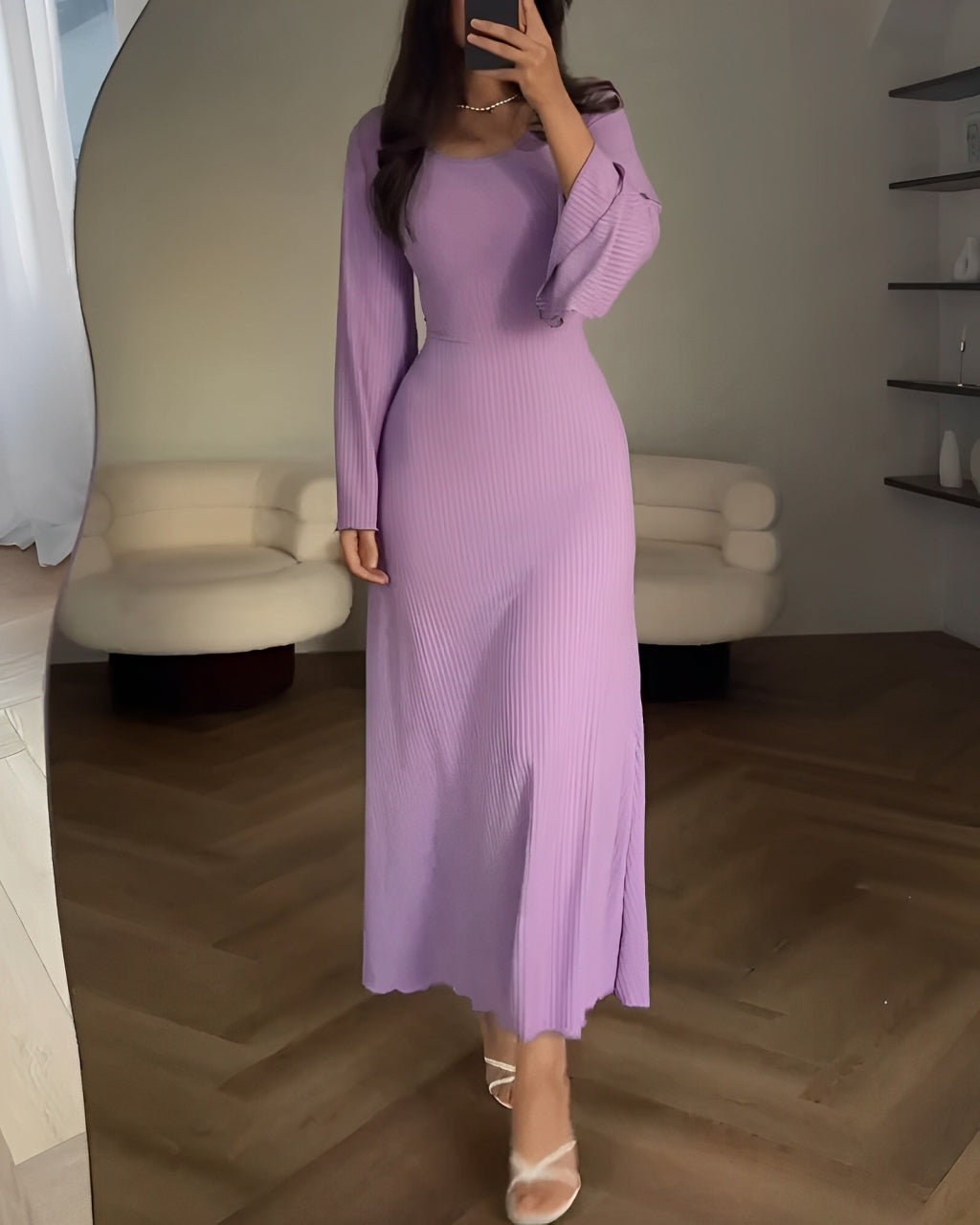 Nora™ | Abito Maxi a Righe in Maglia con Maniche