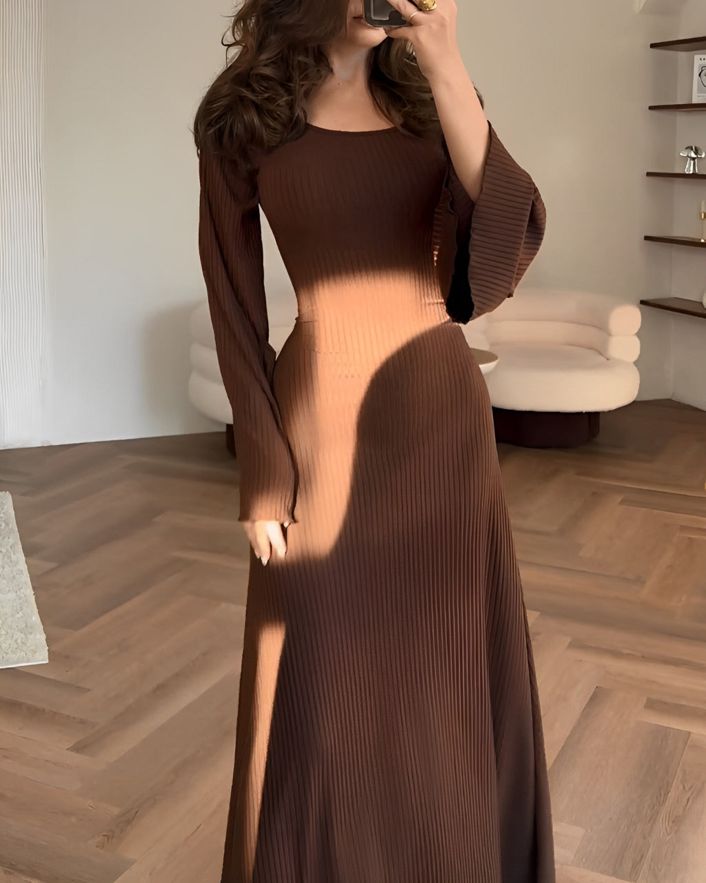 Nora™ | Abito Maxi a Righe in Maglia con Maniche