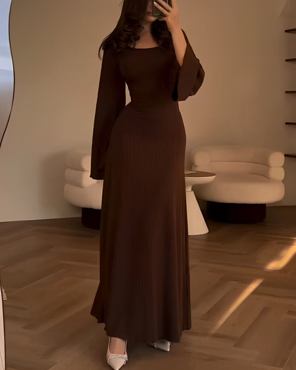 Nora™ | Abito Maxi a Righe in Maglia con Maniche