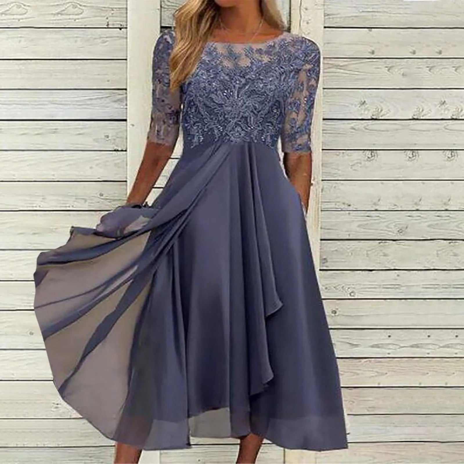 VICTORIA | Abito Elegante con Pizzo e Gonna Fluida