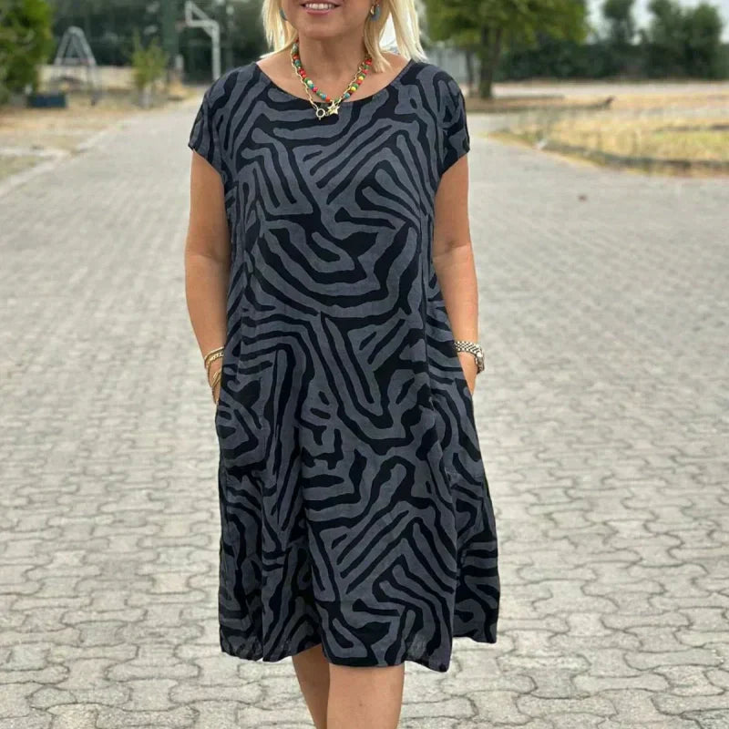 Vera | Abito con Stampa Estiva e Scollo Rotondo