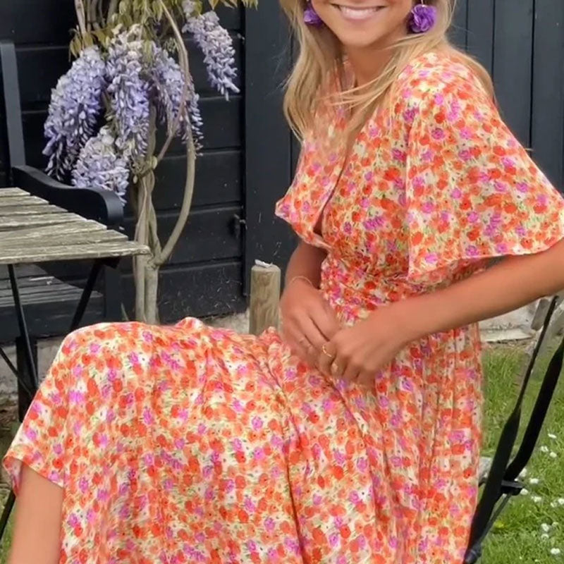 Seraphina™ | Abito Maxi con Maniche Fluttuanti e Stampa Floreale